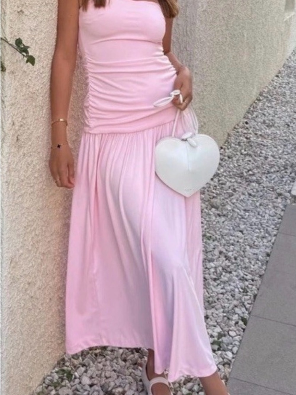 Zara XS NWT Soft Pink Maxi Dress with Ruched Detail